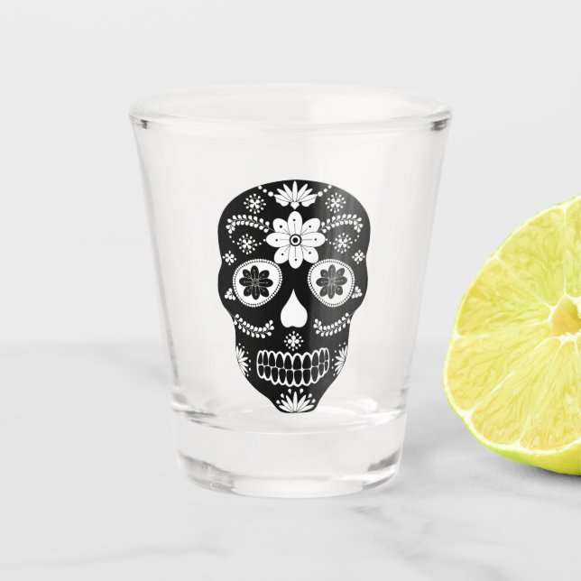 Crâne à sucre mexicain 2 Verre noir et blanc (Devant)