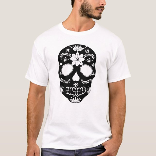 Crâne à sucre mexicain T-shirt homme noir et blanc (Devant)