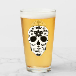 Crâne à sucre mexicain Verre noir et blanc
