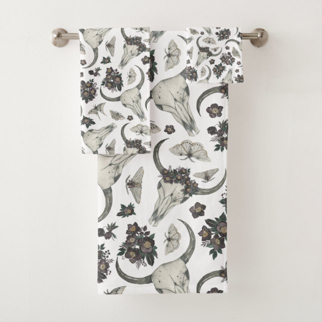 Crâne animal gothique avec fleurs Motif (En situation)