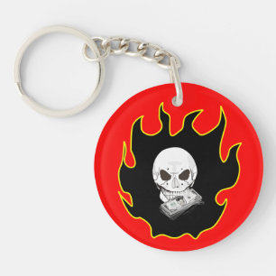 Crâne Argent Flamme Mort Rouge Feu Noir Moker Keyc