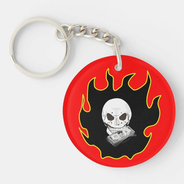 Crâne Argent Flamme Mort Rouge Feu Noir Moker Keyc (Devant)