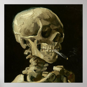 Crâne avec cigarette par Van Gogh Poster Carré