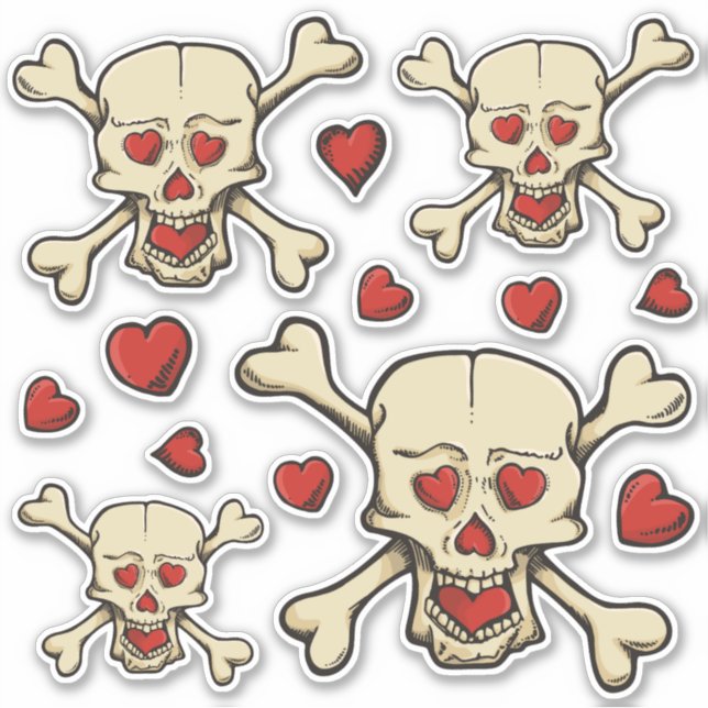 Crâne avec Coeurs Icon Set Stickers (Devant)