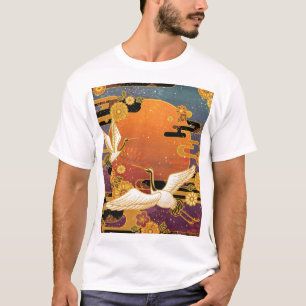 Crane Bird Chrysanthemum Japanisches Muster T-Shirt