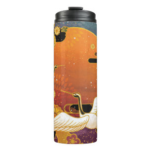 Crane Bird Chrysanthemum Japanisches Muster Thermosbecher