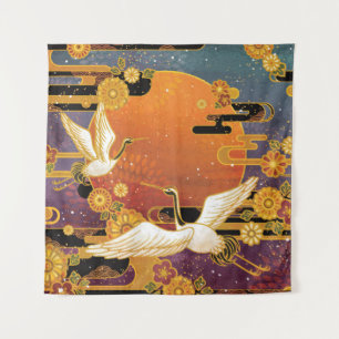 Crane Bird Chrysanthemum Japanisches Muster Wandteppich