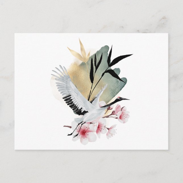 Crane Bird Japanische Artwork Einladungspostkarte (Vorderseite)