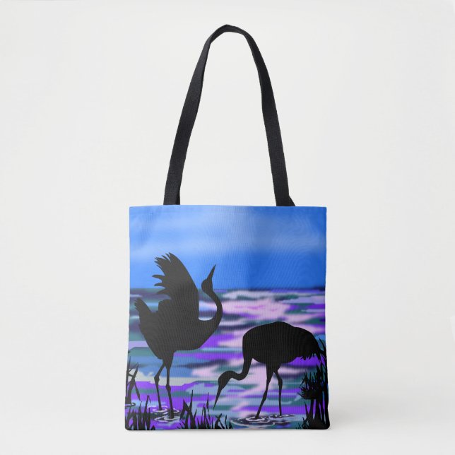 Crane Birds Tote Bag Sunset Lake Tasche (Vorderseite)