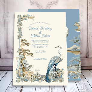 Crane Blumenstrauß Asia Bayou Nature Wedding Einladung