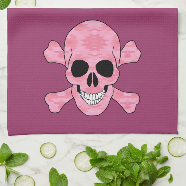 Crâne Camouflage Rose Et Crossbones Serviette De C (Plié)