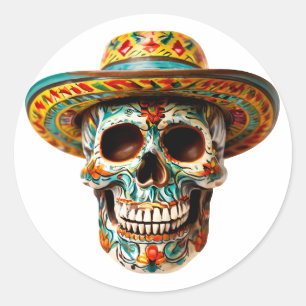 Crâne Cinco de mayo portant un autocollant classiq