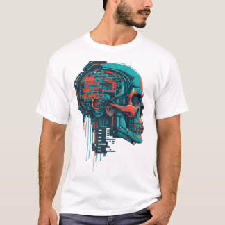 Crâne cyberpunk coloré T-shirt classique