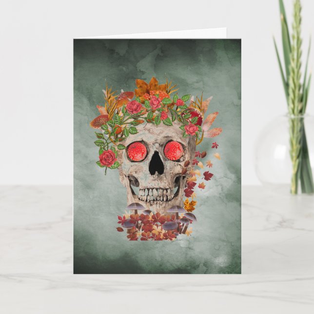 Crâne d'automne sur la carte d'Halloween Arrière - (Devant)