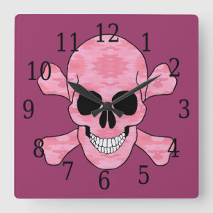 Crâne De Camouflage Rose Et Horloge Crossbones