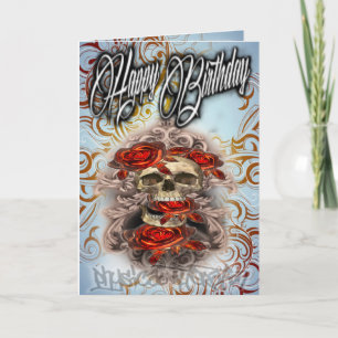 Crâne de carte d'anniversaire et rose