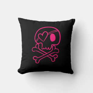 Crâne de coeur et coussin roses d'os croisés
