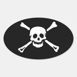 Crâne de pirate et autocollant ovale #3 d'os