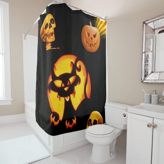 Crâne de rideau de douche d'Halloween (En situation)