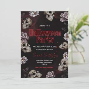 Crâne de sang floral Invitation de la fête d'Hallo