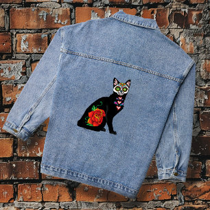 Crâne de Sucre Chat Noir Rose Turquoise Cœur