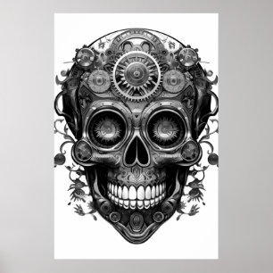 Crâne de sucre Image Noir + Blanc sur une affiche