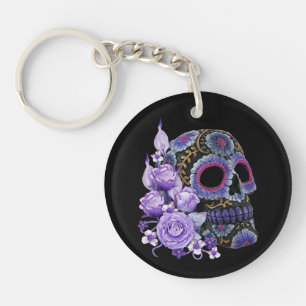 Crâne de sucre noir violet Floral Jour des morts