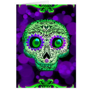 Crâne de sucre vert et violet éclairé Halloween