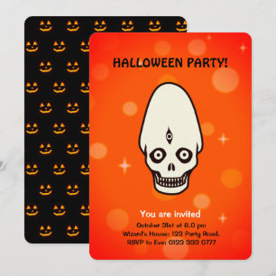 Crâne d'Halloween sur invitation noire et orange