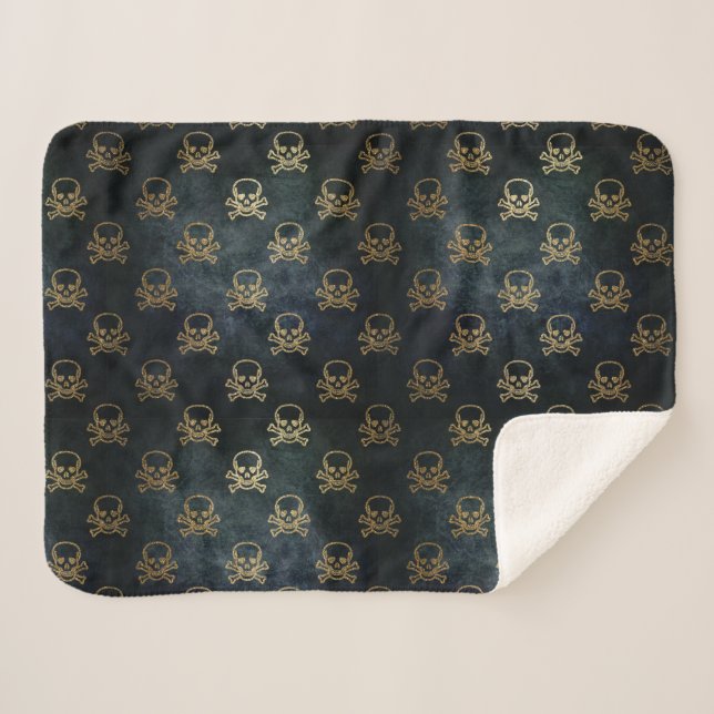 Crâne doré et os croisés Couverture Sherpa (Devant (Horizontal))