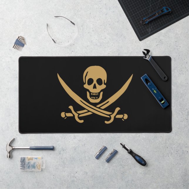 Crâne et épées d'or Drapeau pirate de Calico Jack (Poste de travail)