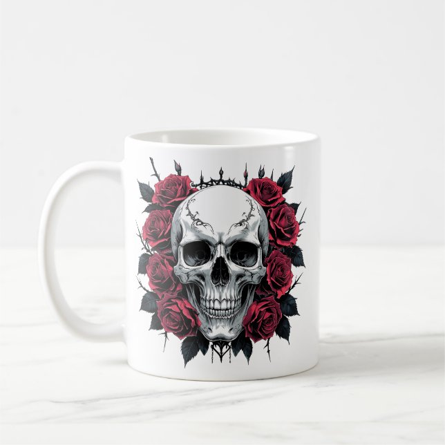 Crâne et Mug gothique Rose | Squelette floral fonc (Gauche)