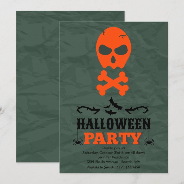 Crâne et os croisés Invitation de la fête d'Hallow (Devant / Derrière)