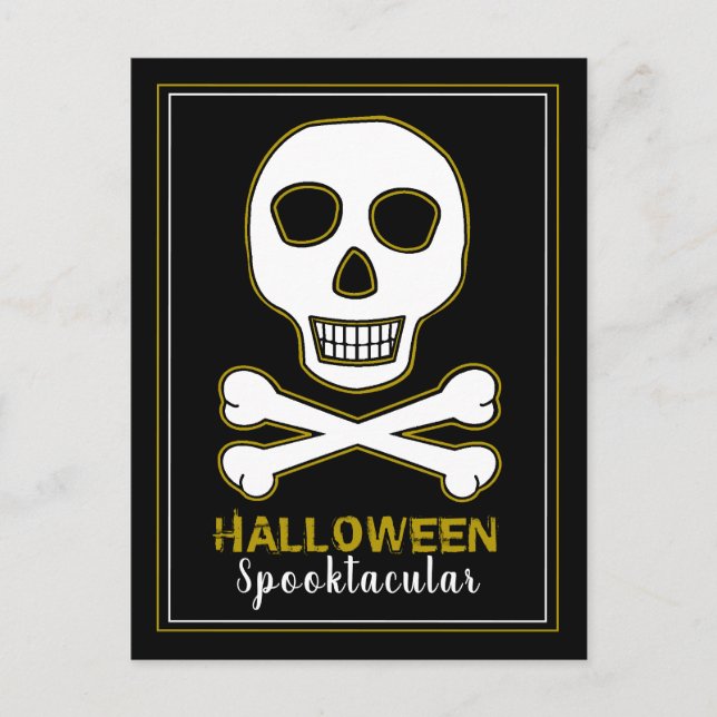 Crâne et os, Gold Halloween Party Invitation (Devant)