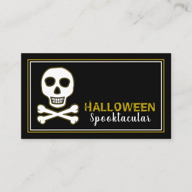Crâne et os, Gold Halloween Party Invitation de bi (Devant)