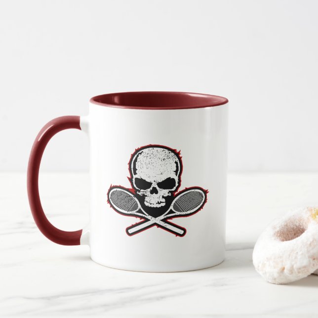 Crâne et tasse croisée de tennis de raquettes (Avec donut)