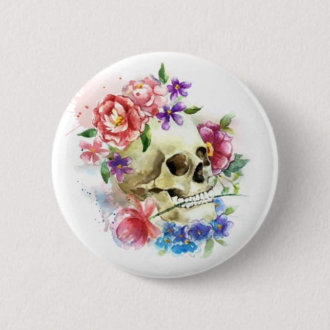 Crâne floral Dia de los Muertos | Badge (Devant)