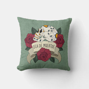 Crâne floral Dia de los Muertos   Coussin décorati