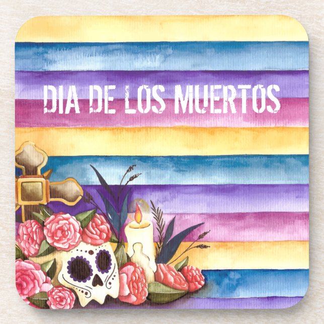 Crâne floral Dia de los Muertos | DESSOUS DE VERRE (Devant)