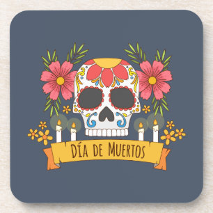 Crâne floral Dia de los Muertos DESSOUS DE VERRE