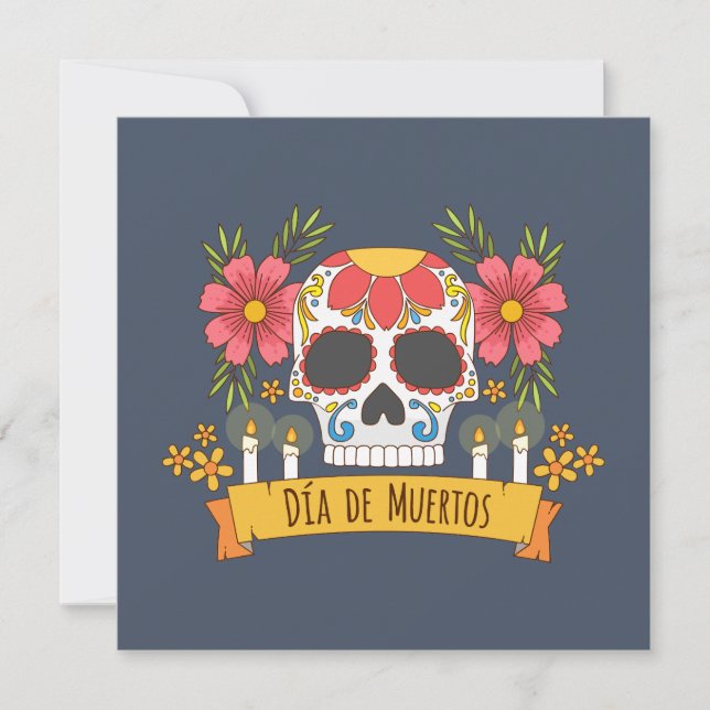 Crâne floral Dia de los Muertos | Invitation du pa (Devant)