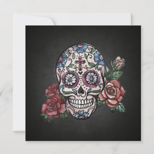 Crâne floral Dia de los Muertos Party Invitation (Devant)