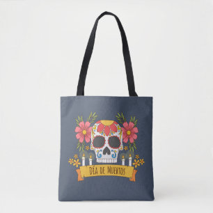 Crâne floral Dia de los Muertos   Sac fourre-tout