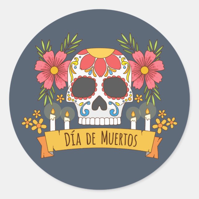 Crâne floral Dia de los Muertos | Sticker (Devant)