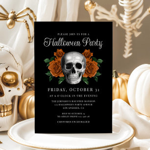 Crâne floral gothique noir Halloween Invitation