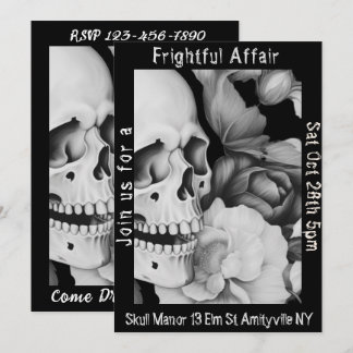 Crâne floral noir et blanc Halloween Invitation