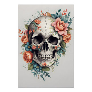 Crâne floral unique art mural