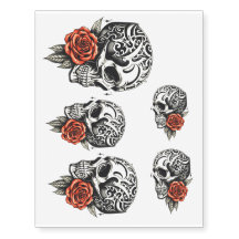 Crâne gothique baroque avec rose rouge