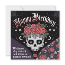 Crâne gothique et carte d'anniversaire Rose