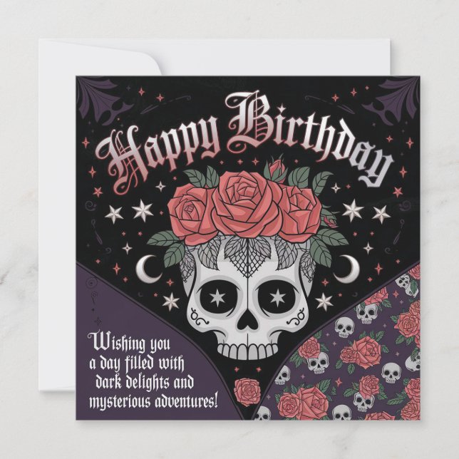 Crâne gothique et carte d'anniversaire Rose (Devant)